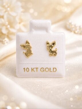10K Real Gold Chihuahua Dog Stud Earrings Screw Back 8mm Solid Cute Kids Womens